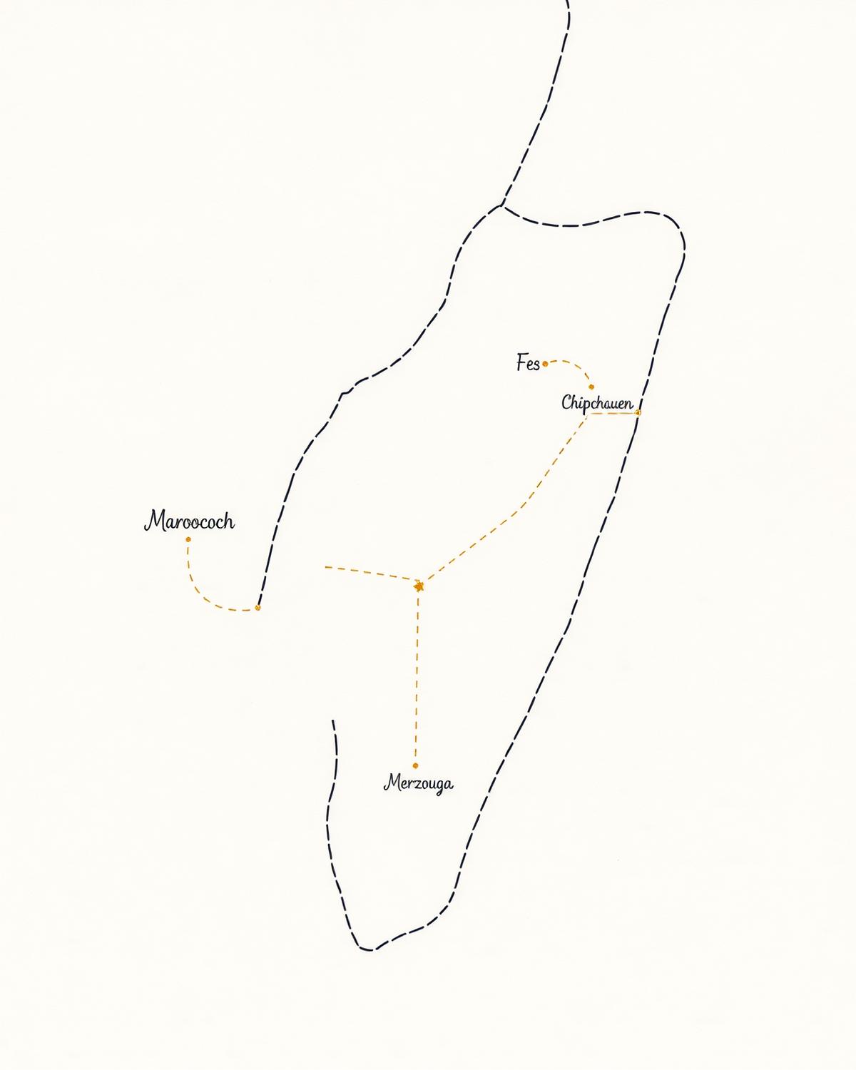 Carte stylisée du Maroc avec itinéraires